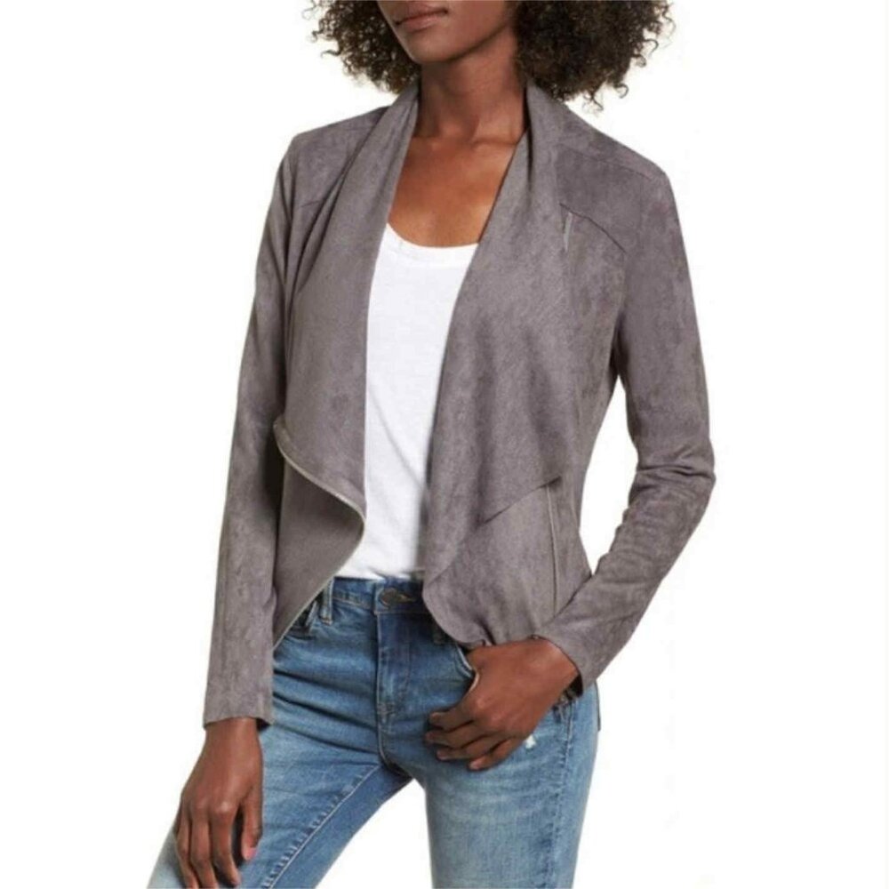 BLANKNYC Asymmetrical Zip Drape Front Faux Suede Jacket Small Blank NYC